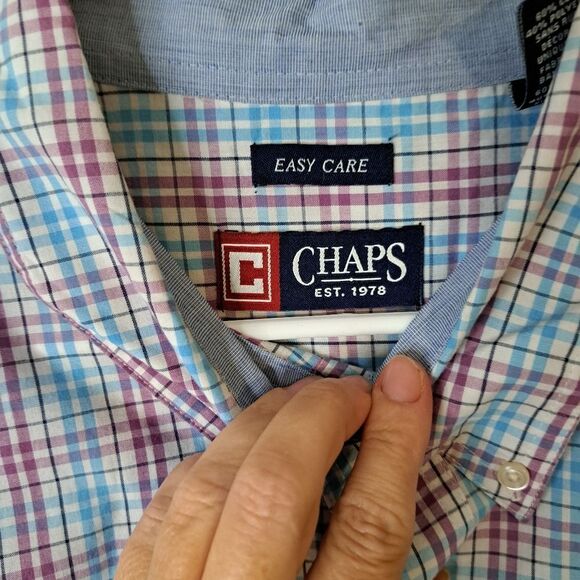 Chaps Easy Care blue short sleeve button down shirt size 2 XB / 2TF - Picture 2 of 5